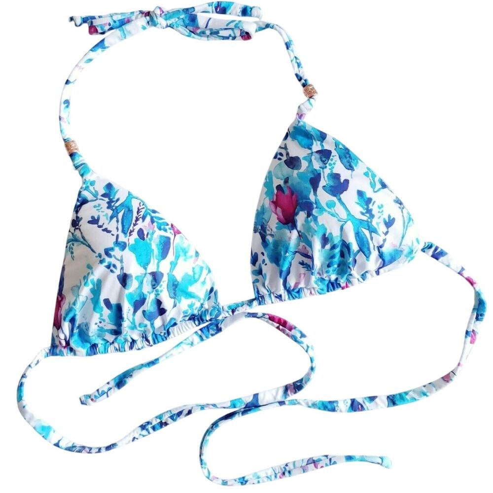 SAHA Breathe triangle swimsuit halter bikini top floral print tulips Size S NEW